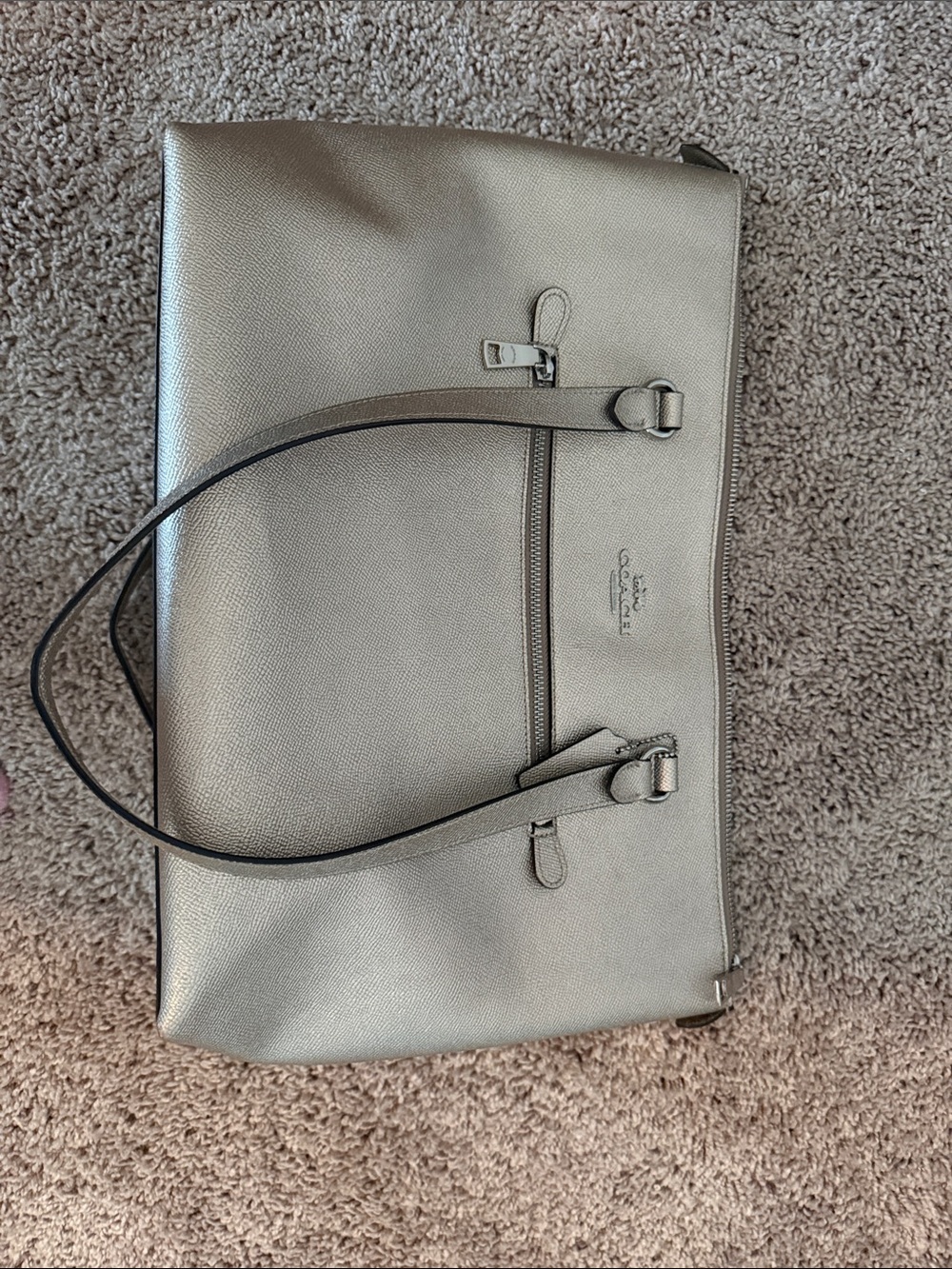 Coach Metallic Taupe Leather Tote - Pewter Finish